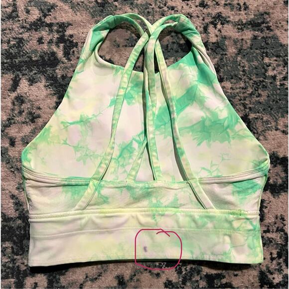 Lululemon Energy Bra High Neck  Sz 4 Dual Shibori Print Florescent Green VGUC - Picture 6 of 7